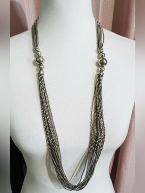 NWT Pam Hiran Silvertone long Necklace Beaded Anthropologie